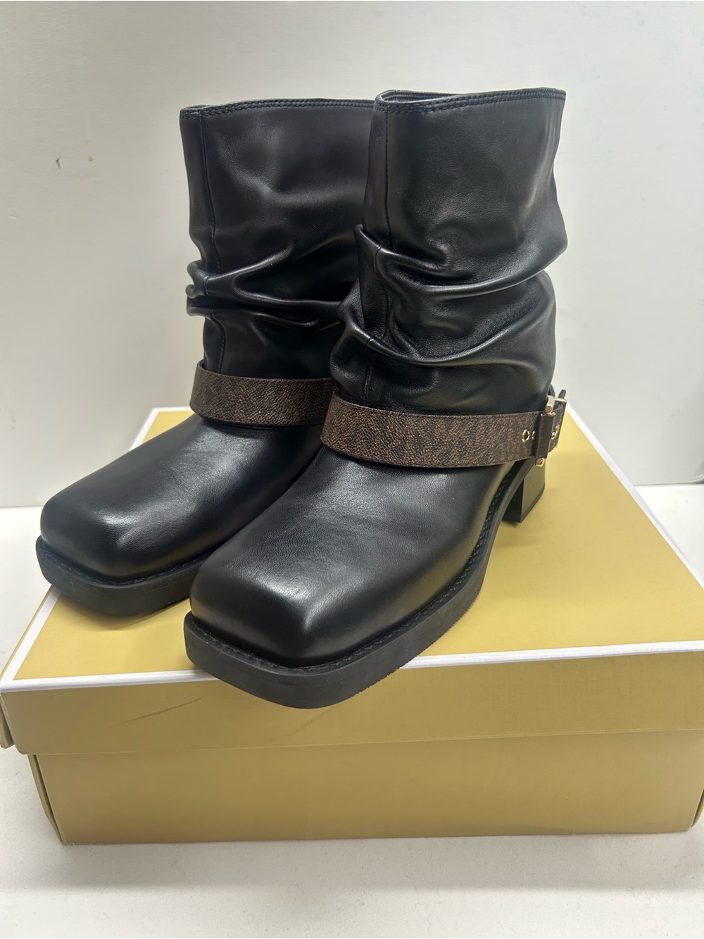 Michael Kors Women's Colby Black Leather Buckle Booties Size 8